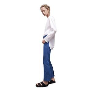 Colovos Blue Light Denim High Waisted Linen Blend Trouser Size 8